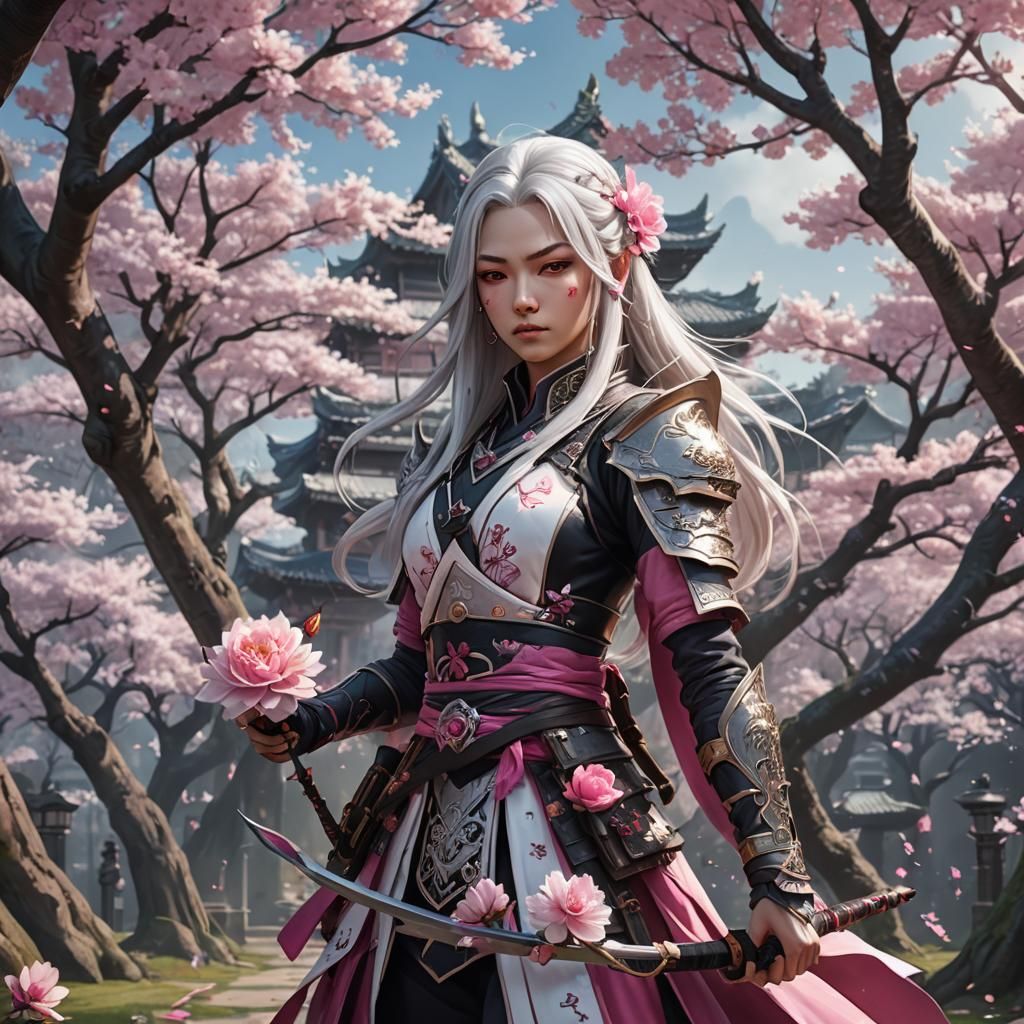 Anime Queen Assassin with Cherry Blossoms
