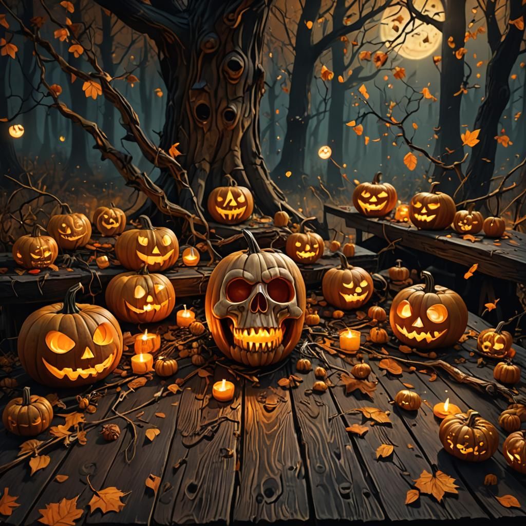 Eerie Halloween: Jack-o-lanterns and Skulls in Digital Art