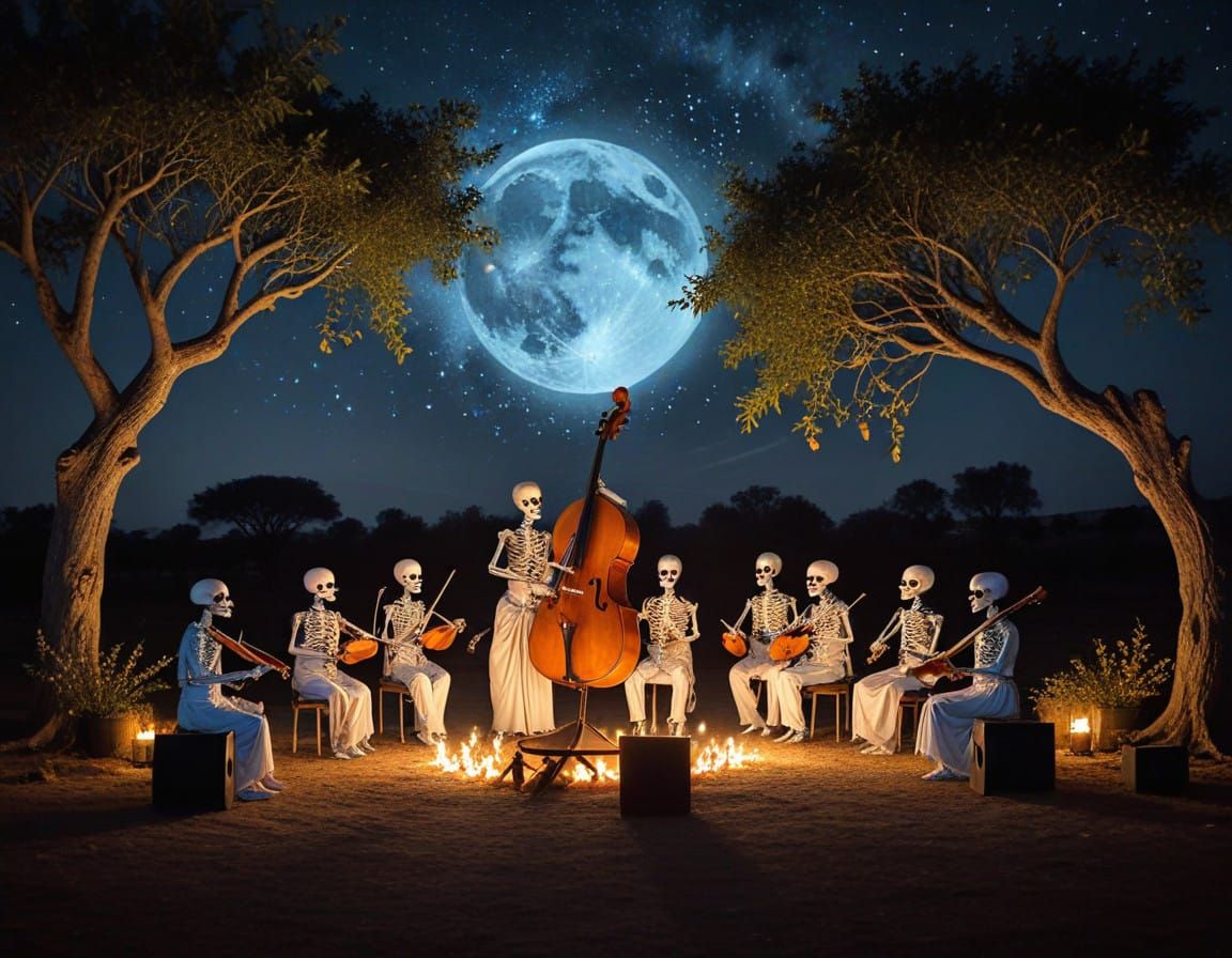Skeletal Musicians of Palestine in Starlit Harmony