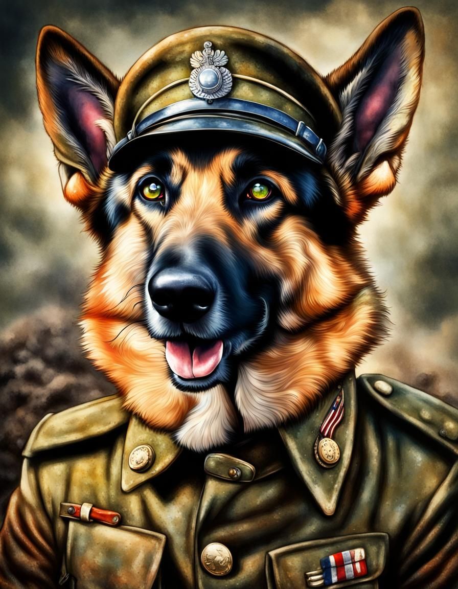 Anthropomorphic German Shepherd in World War I Trench