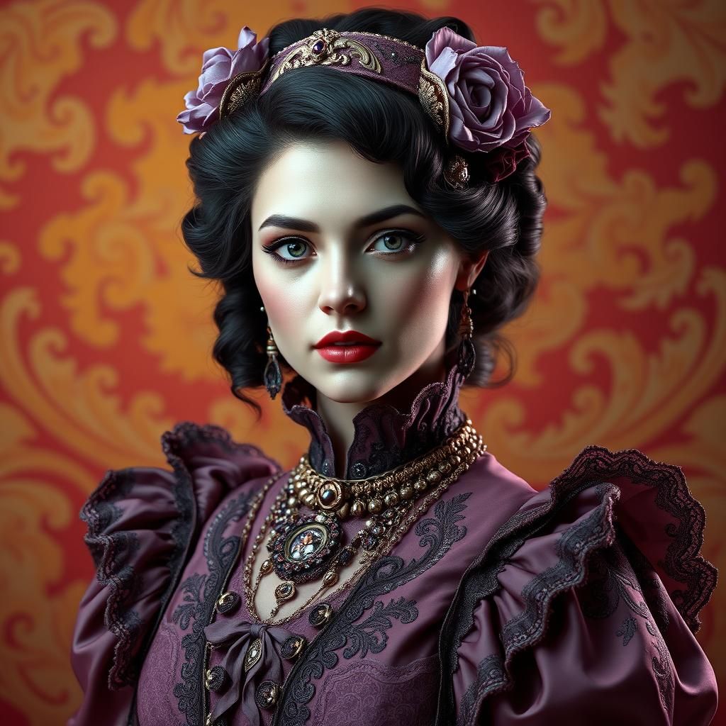 Victorian Woman in Mauve, Hyperrealistic Digital Art
