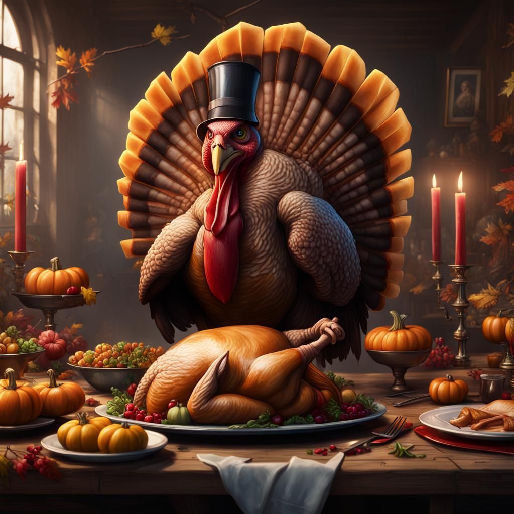 Thanksgiving Turkey Plays Uno Reverse Card: Detailed Matte P...