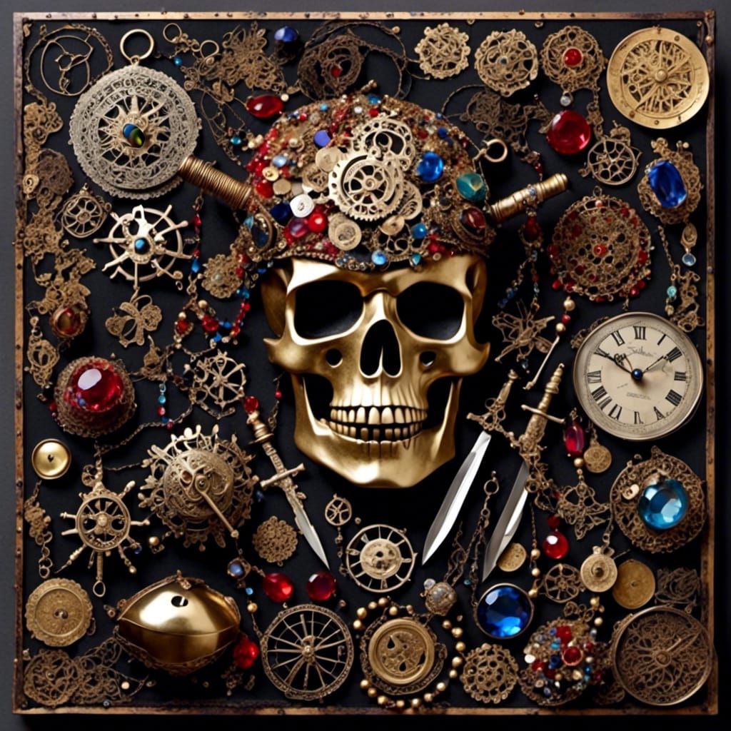 Pirate Figure Mixed Media Collage on Vellum