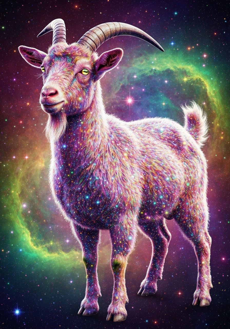 Psychedelic Astral Goat in Glittering Colors