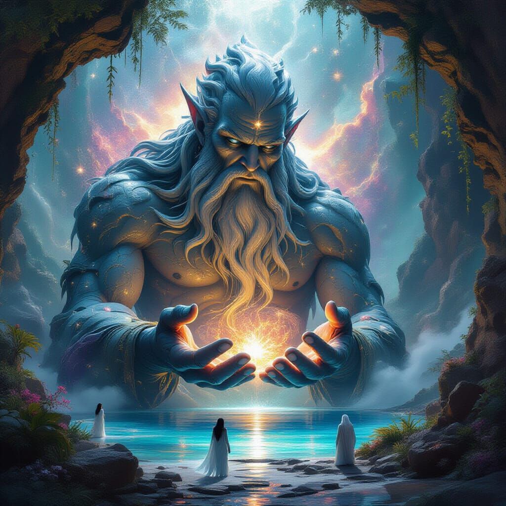 Nebula God Cradles Oasis: Epic Fantasy Art