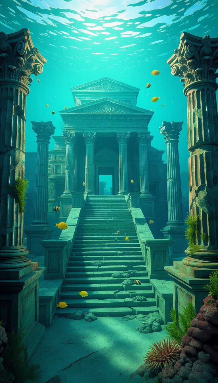 Lost Atlantis City Under Turquoise Ocean Waters
