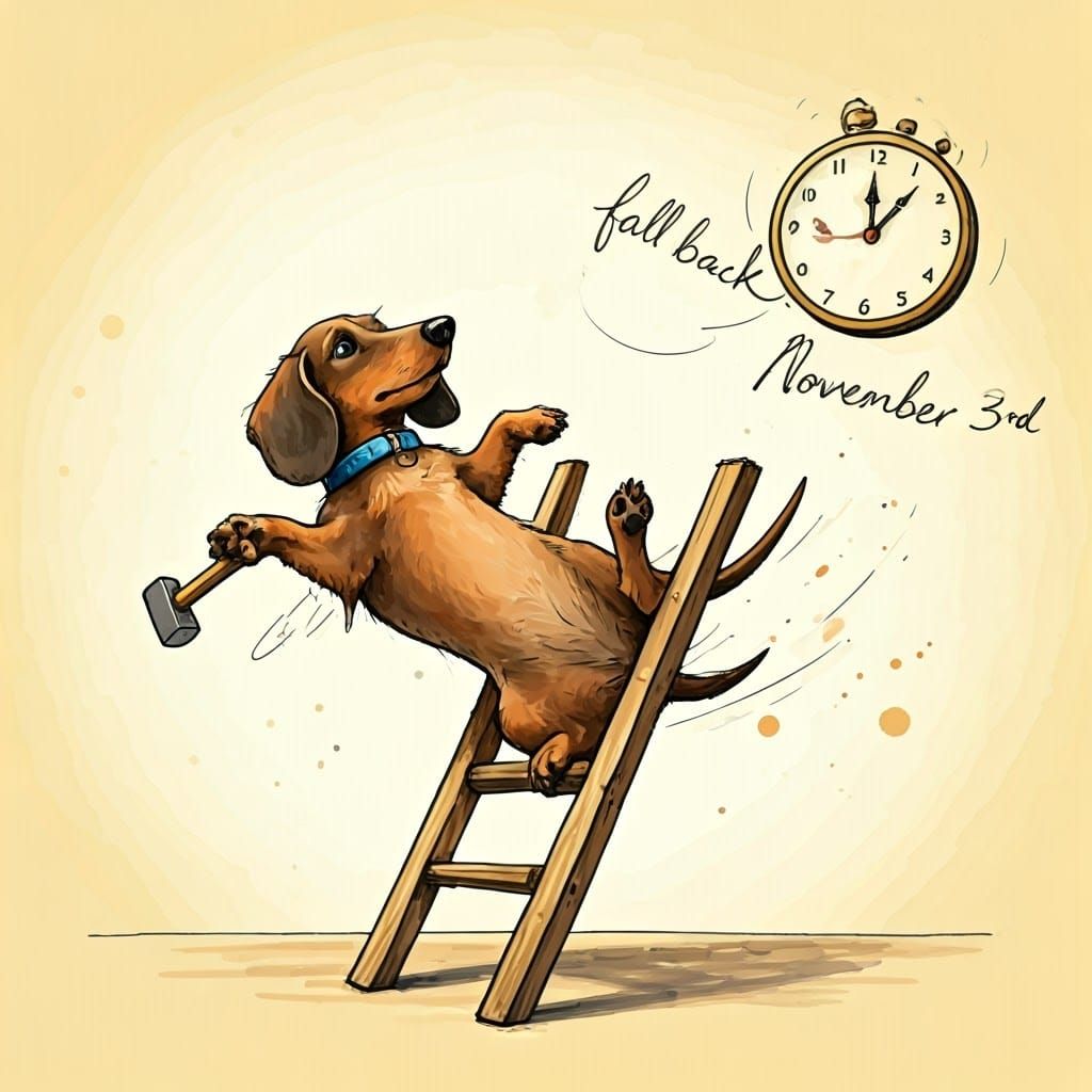 Dachshund's Time-Traveling Mishap: A Watercolor Adventure