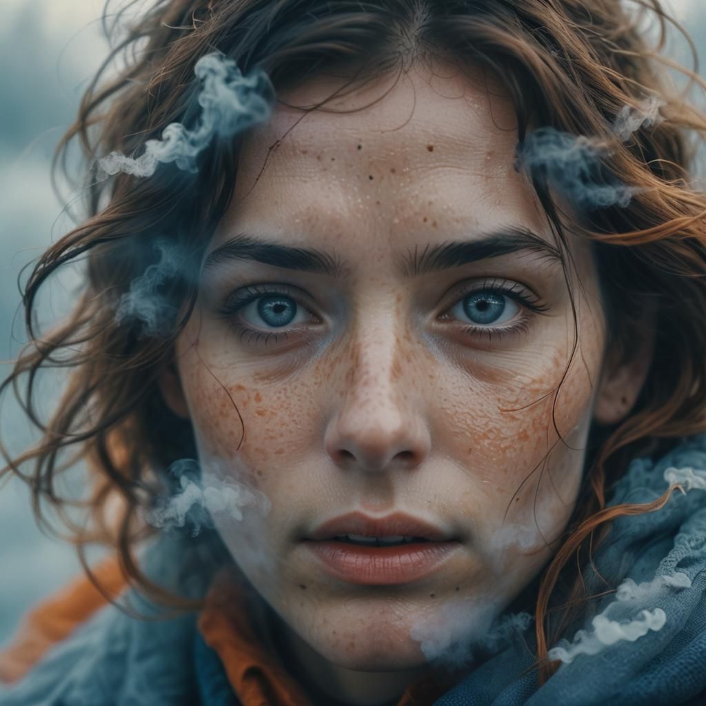 Mysterious Face Portrait in Swirling Mist, Cinematic Style