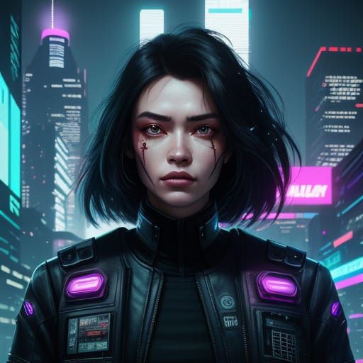 Cyberpunk Goddess in Neon Cityscape