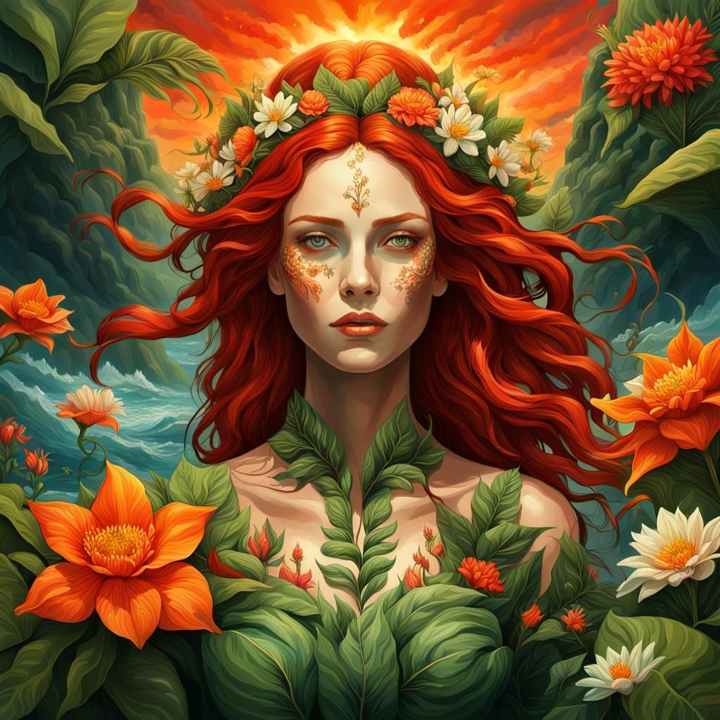 Red-Haired Goddess Controls Tsunami and Forest Fire