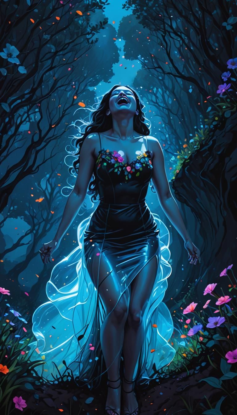 Joyful Latina Girl in Surrealist Digital Art