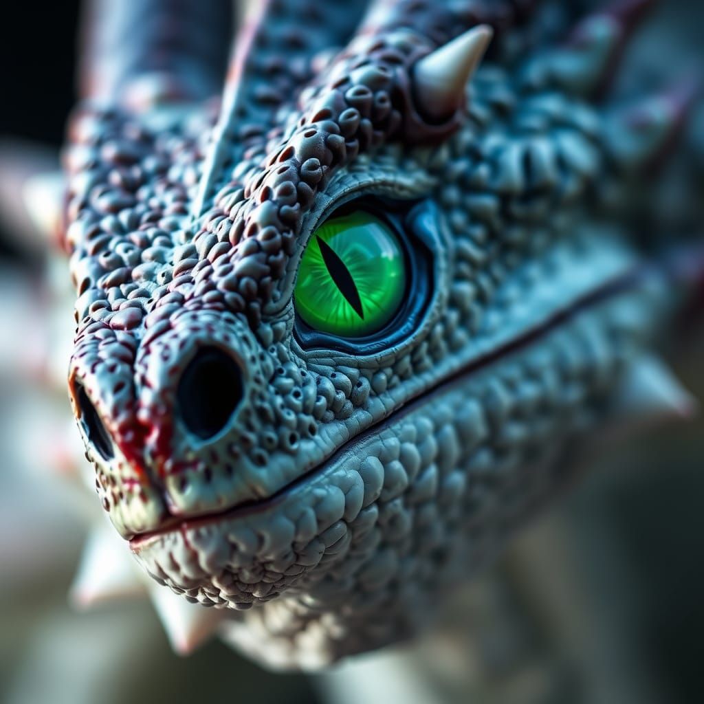 Surreal Close-Up of a Dragon's Triadic Emerald Eye