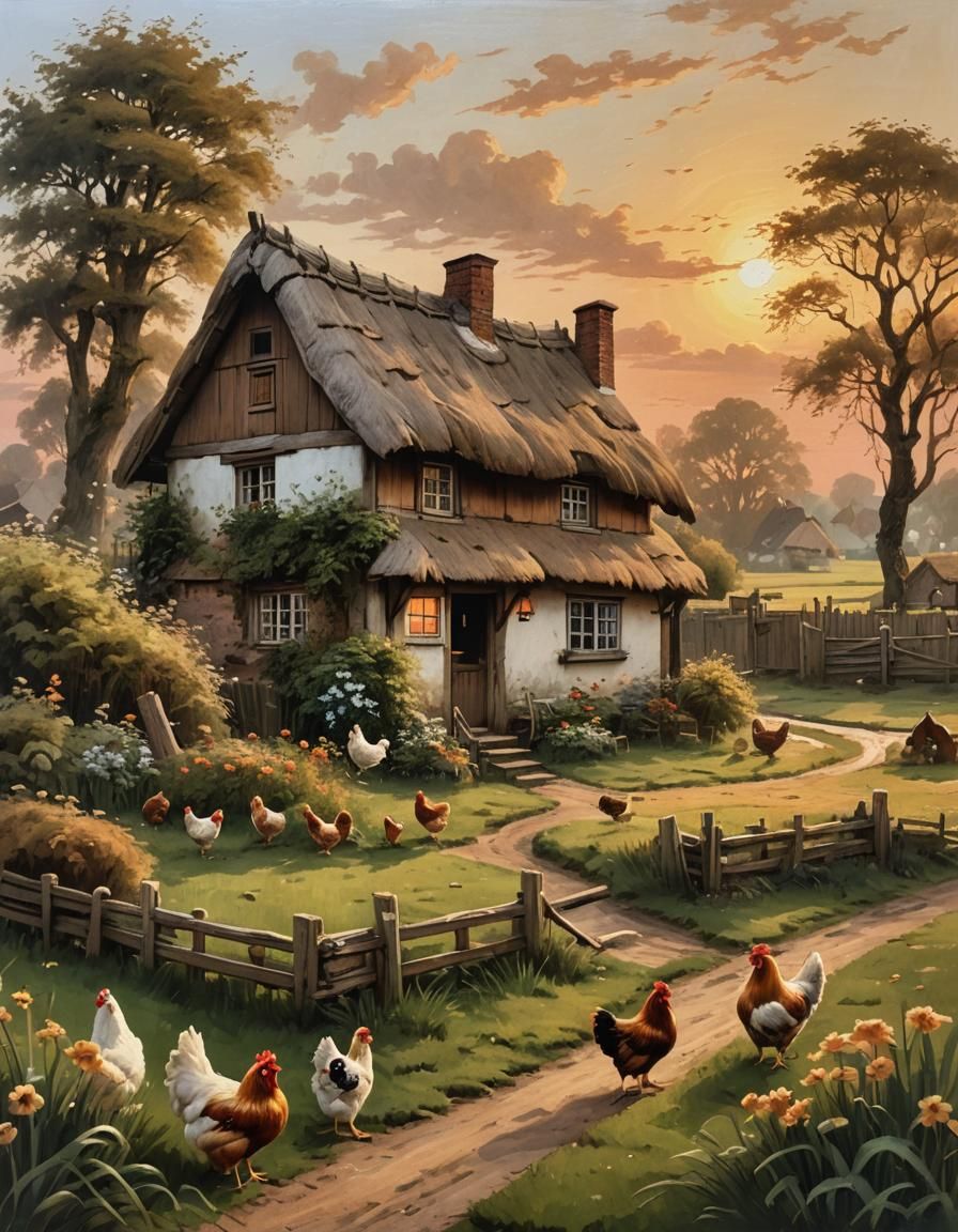 Idyllic Cottage in Dutch Master Style Painting