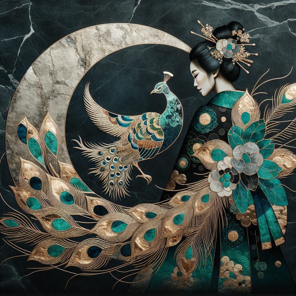 Luxurious Peacock Goddess in Kimono