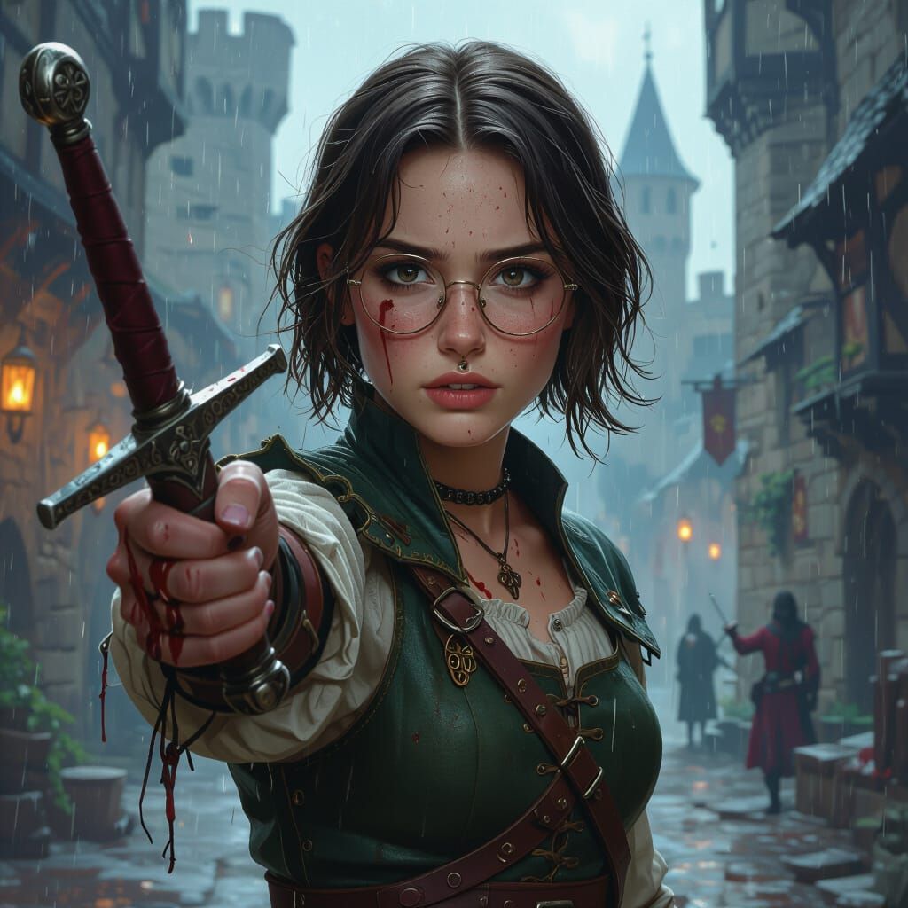 Wounded Medieval Woman in Dark Fantasy Castle