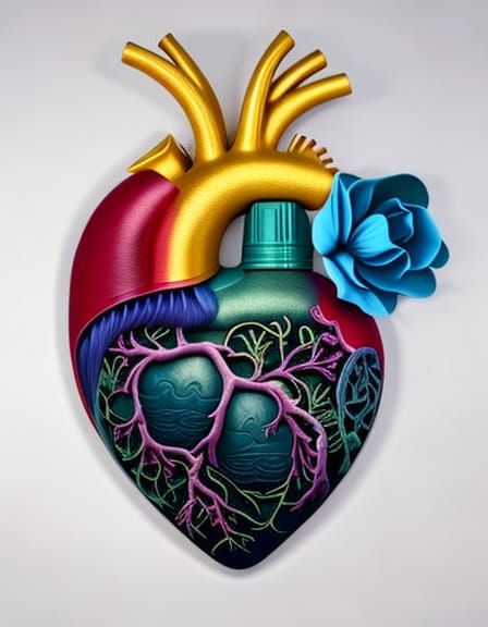 Ornate Anatomical Heart in Mixed Media Style