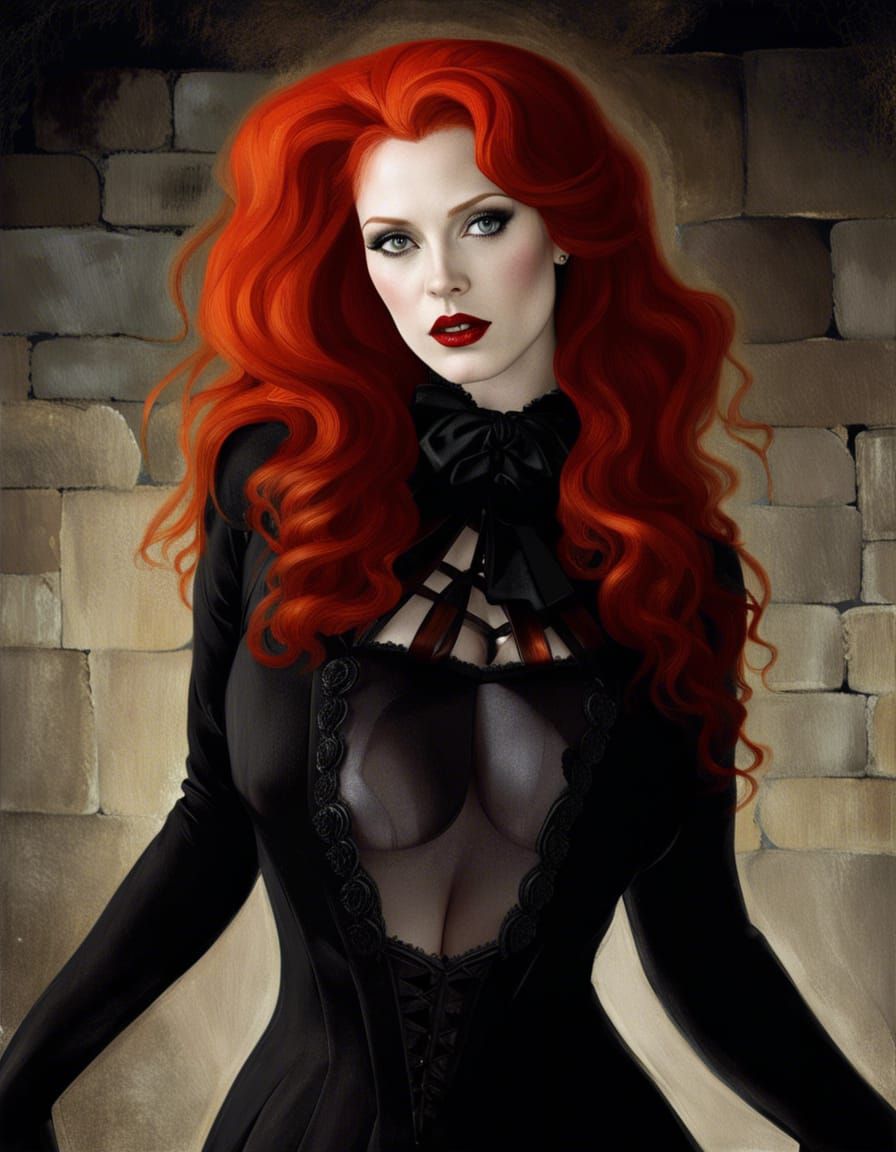 Redhead Vampire in Gothic Dress Portrait