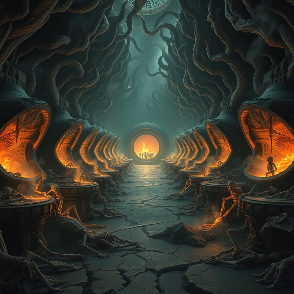 Colossal Obsidian Chamber: Ancient Bone Crucibles in Dark, T...