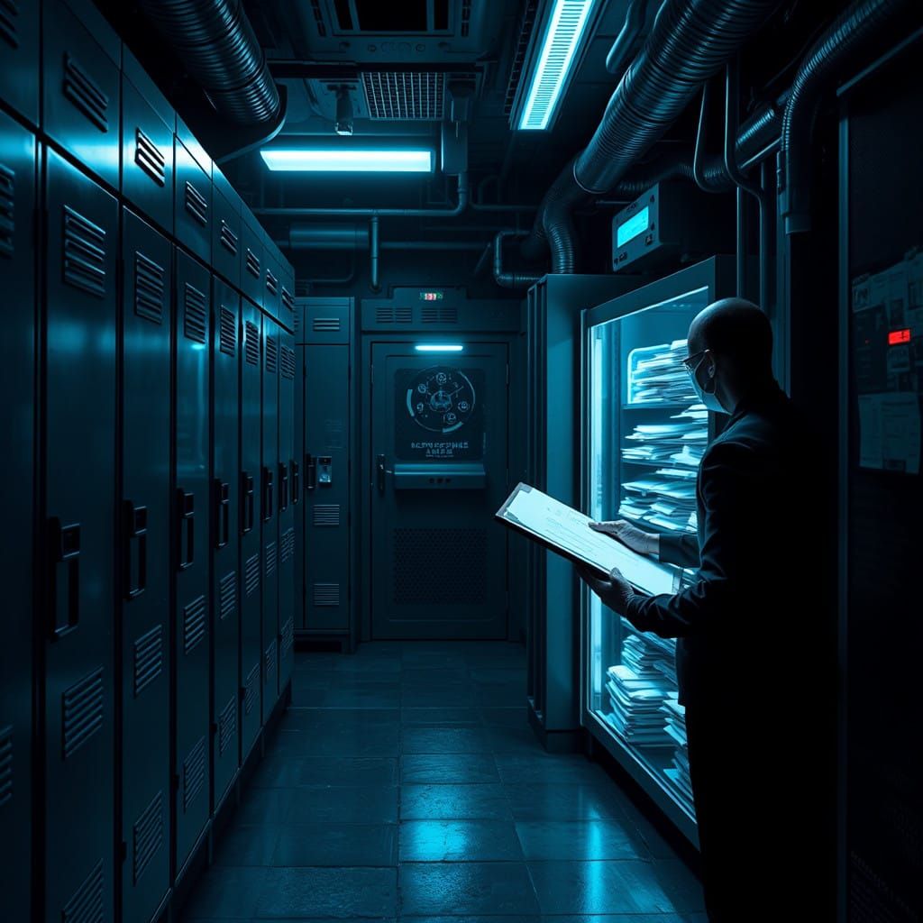 Futuristic Vault with Biometric Security in Neon Blue Hues