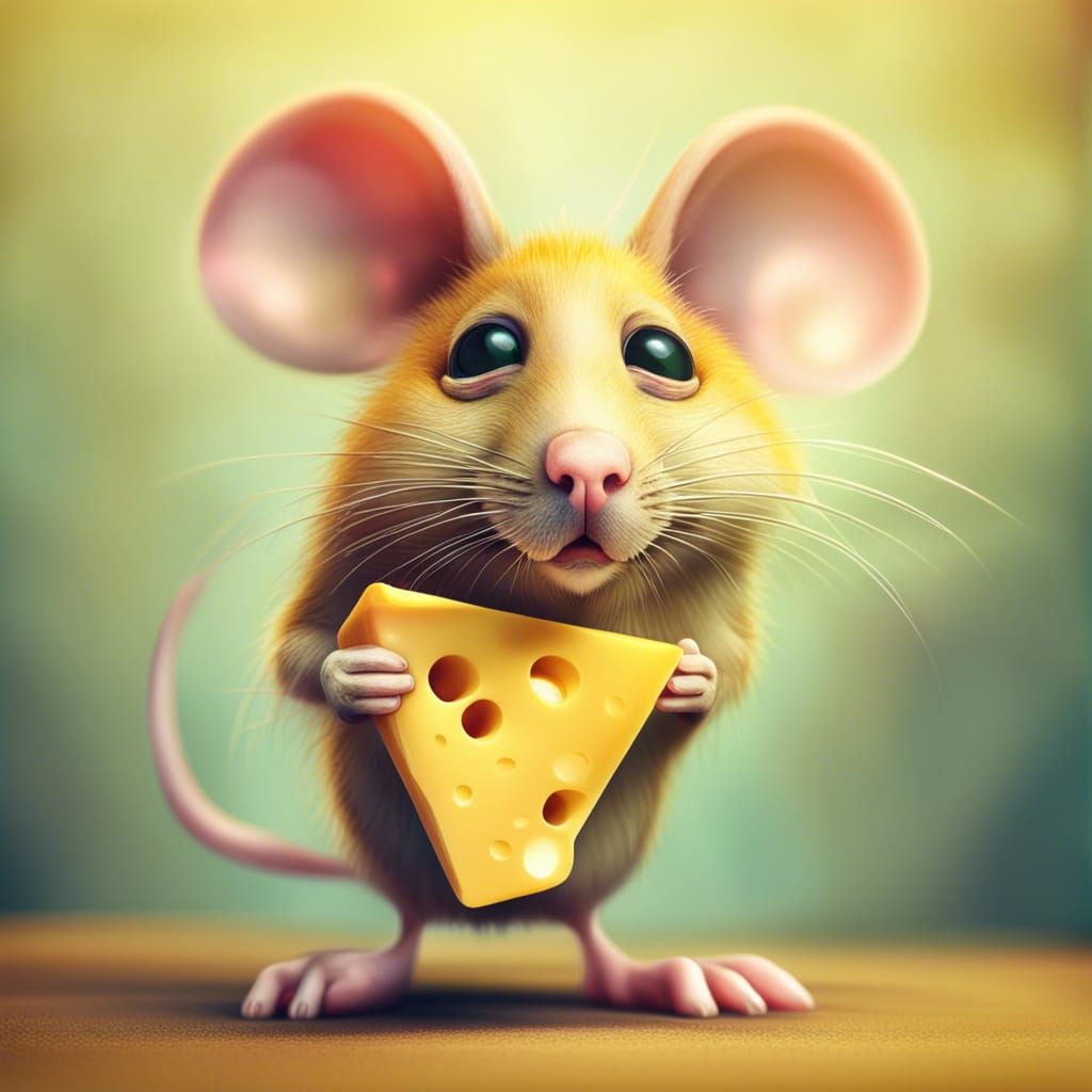 Hyperrealistic Mouse with Cheese in Pencil Style