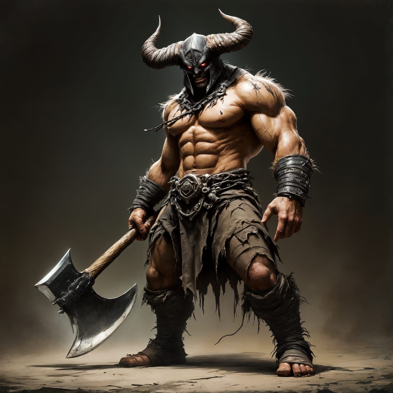 Heroic Axe Fighter in Dark Fantasy Style