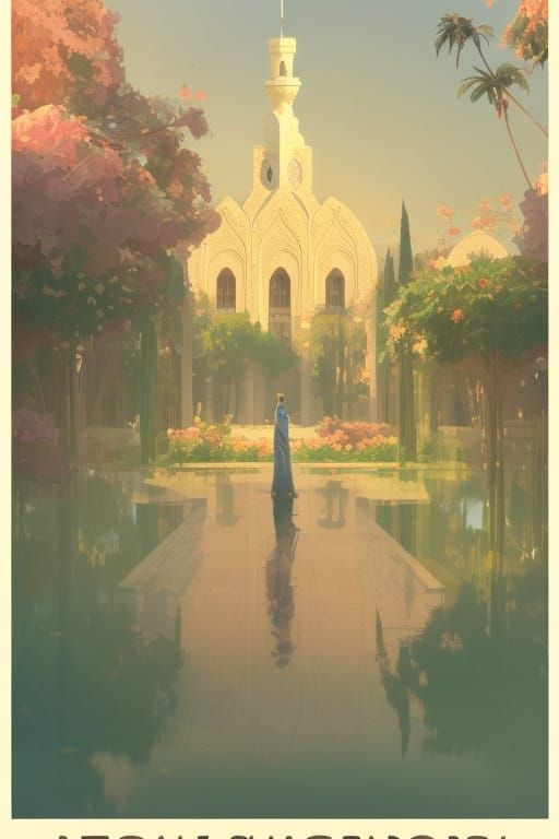 Baha’i Gardens Travel Poster: Digital Concept Art