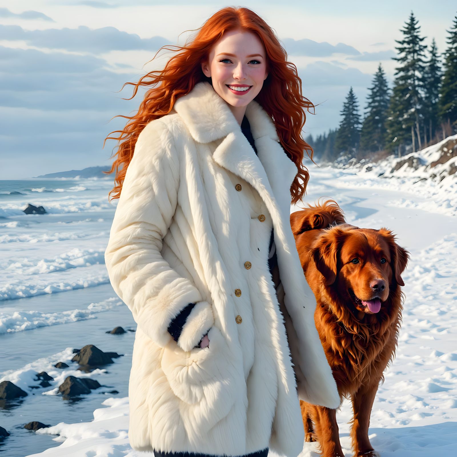 Winter Ocean Beauty in Designer Fur Coat