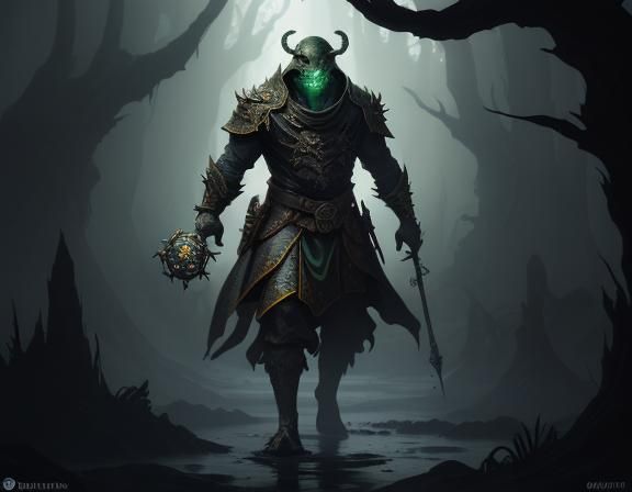 Menacing Bullywug in Eerie Swamp: Dark Fantasy Art