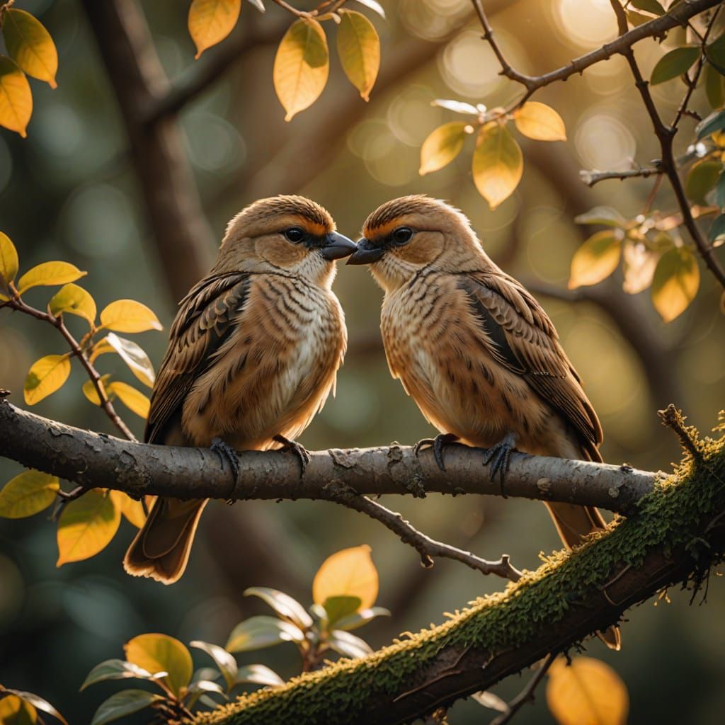 Realistic Wildlife Birds on Tree Branch