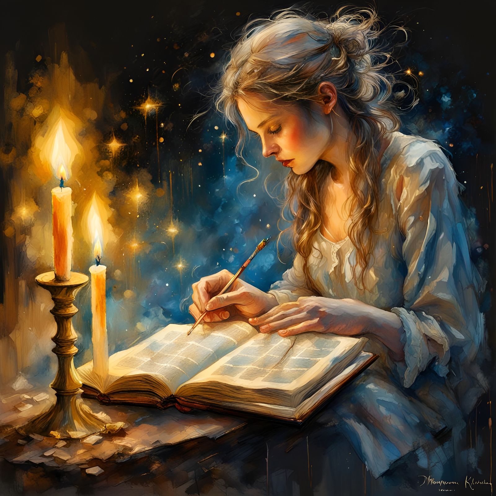 Heavenly Sepia Fantasy with Open Book and Candles