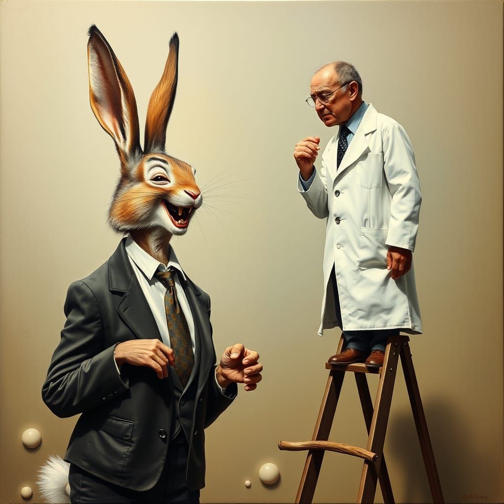 Bunny Laughing at Doctor in Surrealist Dreamscape