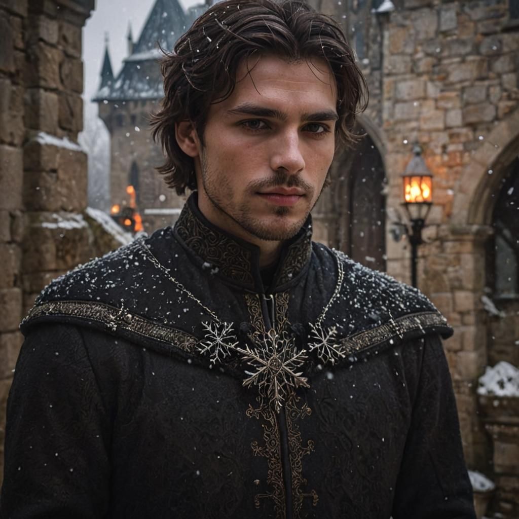 Young King in Lavish Castle Courtyard, Baroque Style