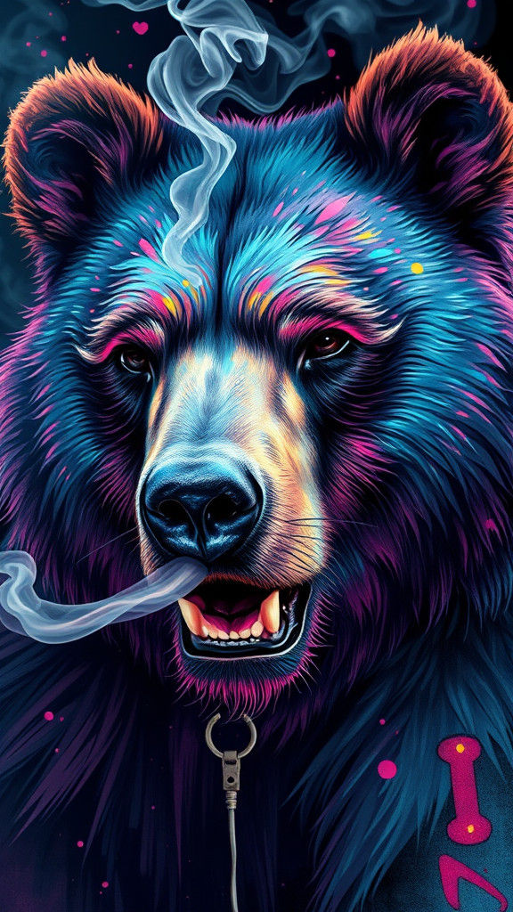 Hyperrealistic Smoke Bear in Holographic Graffiti Style