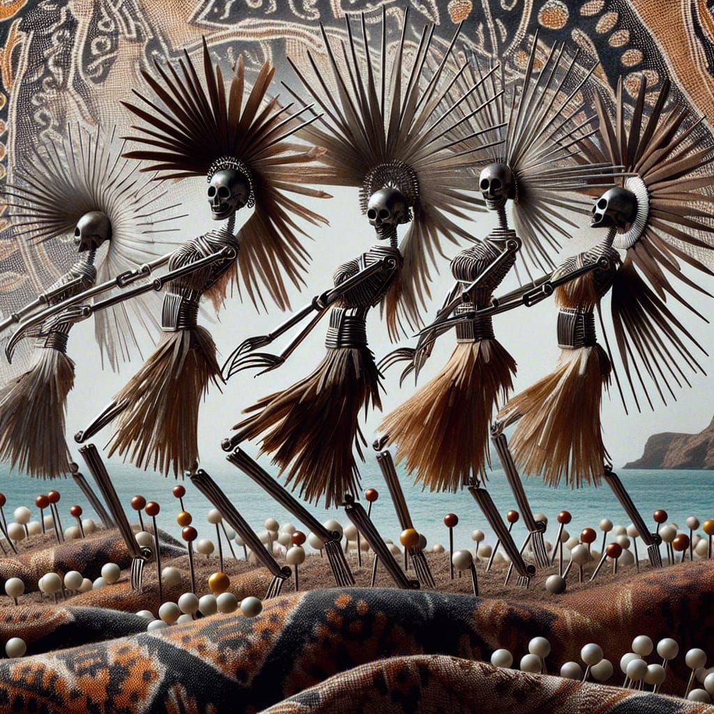 Feathered Steel Figures Dance on Socotra Island