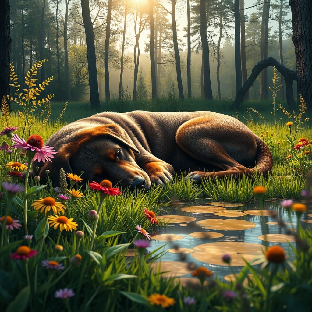 Fox-Red Labrador Moth Hybrid in Dreamy Meadow