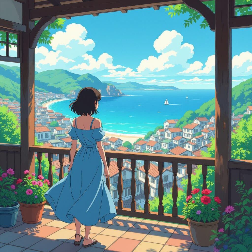 Cliffside View in Anime Style, Ghibli Inspired
