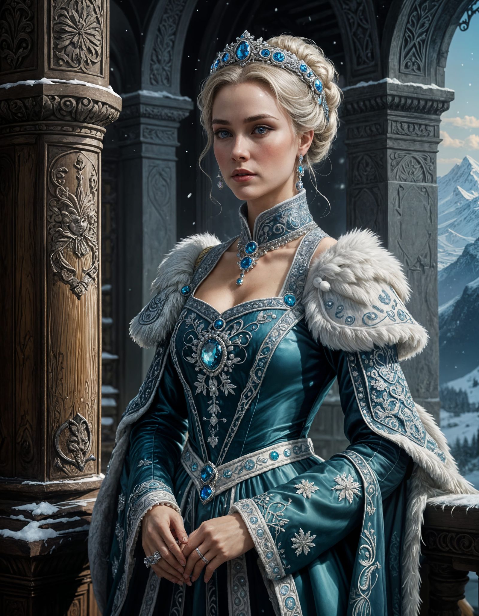 Tsarina Katarin Portrait with Ice Crystal in Dark Fantasy Re...