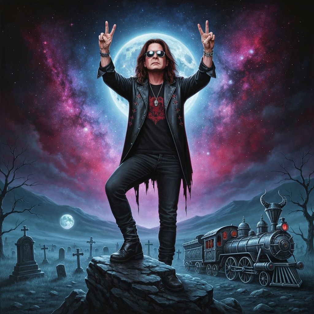 Gothic Painting of Rock Star Against Glorious Cosmos