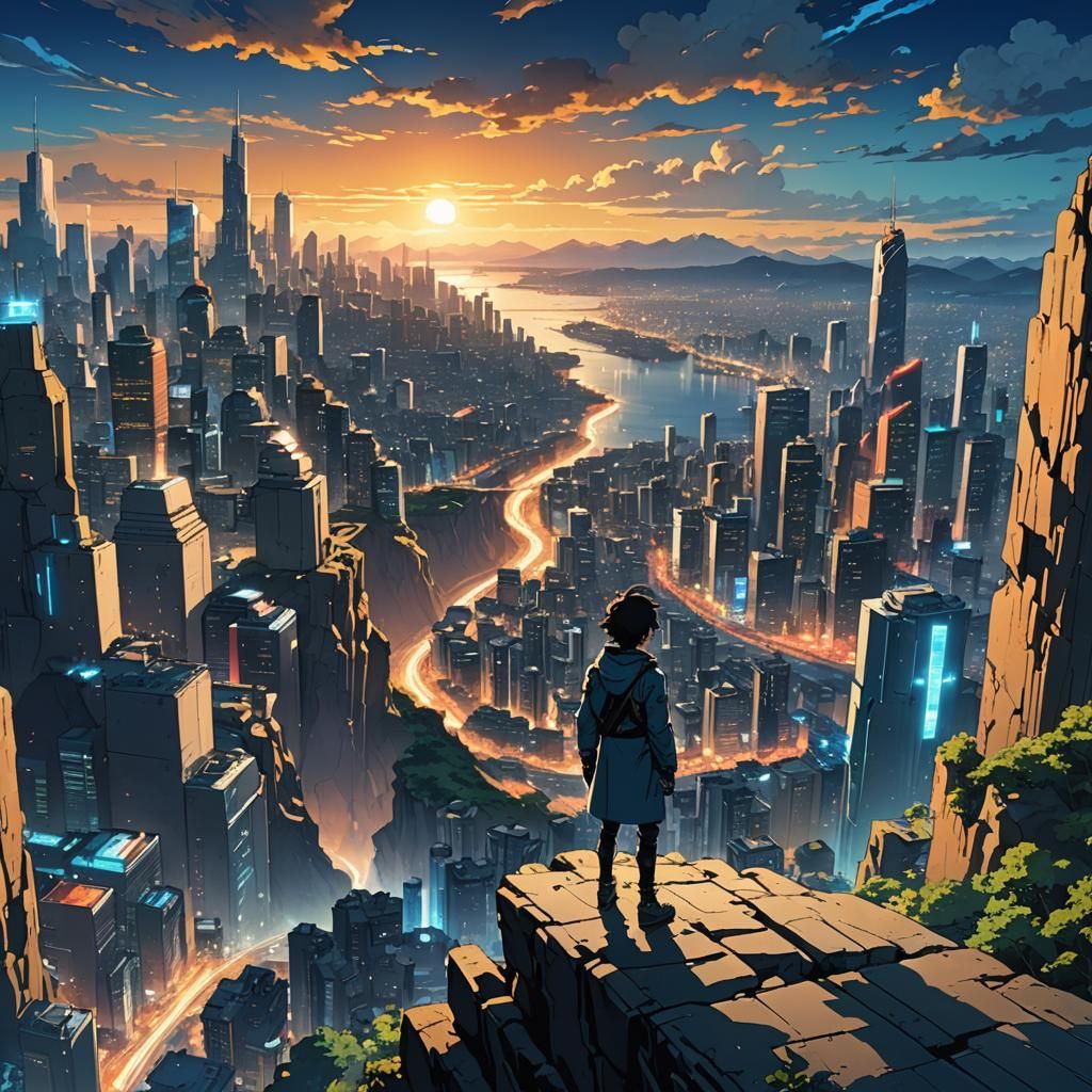 Futuristic Anime Cityscape in Studio Trigger Style