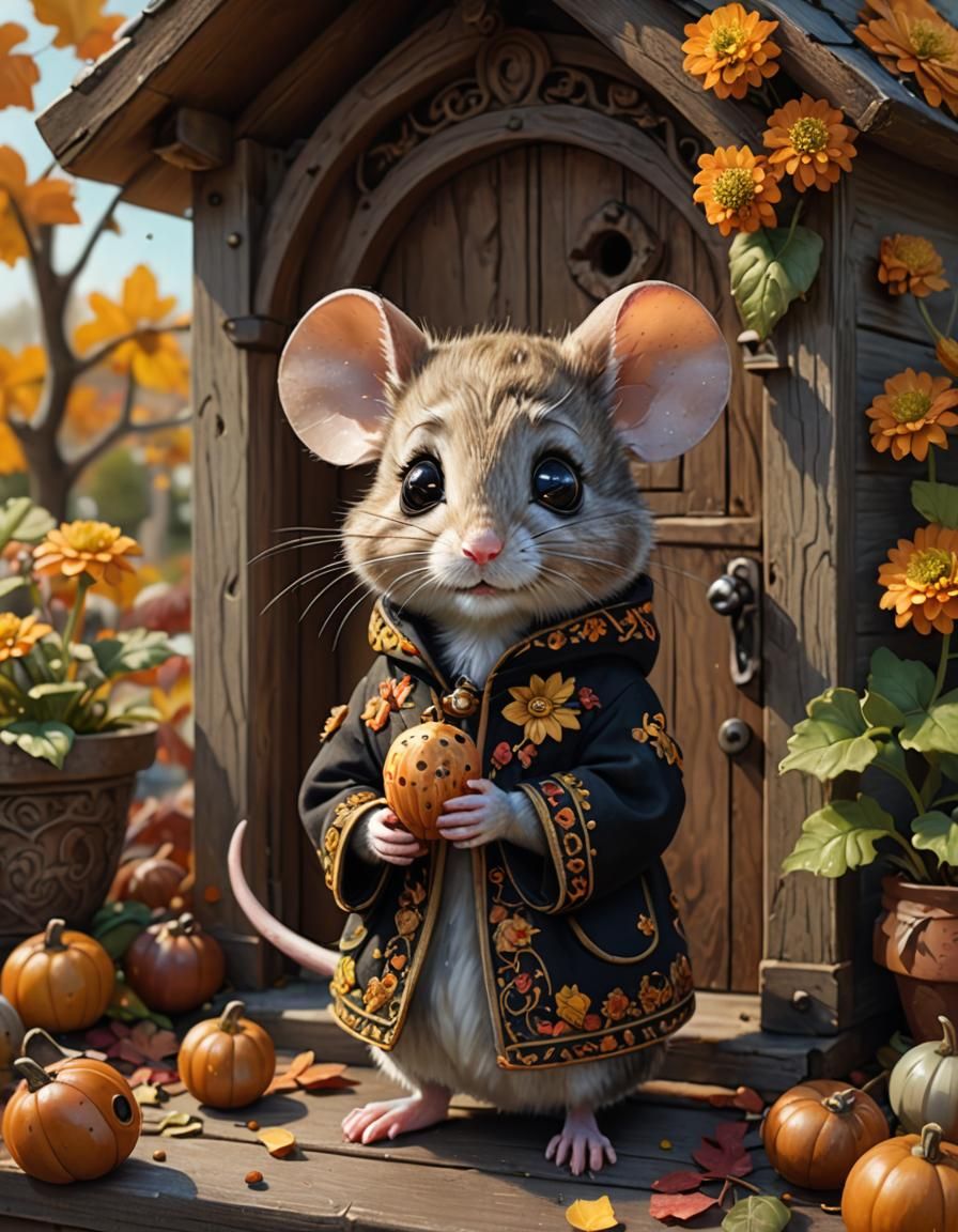 Victorian Mouse with Acorn in Detailed Digital Art