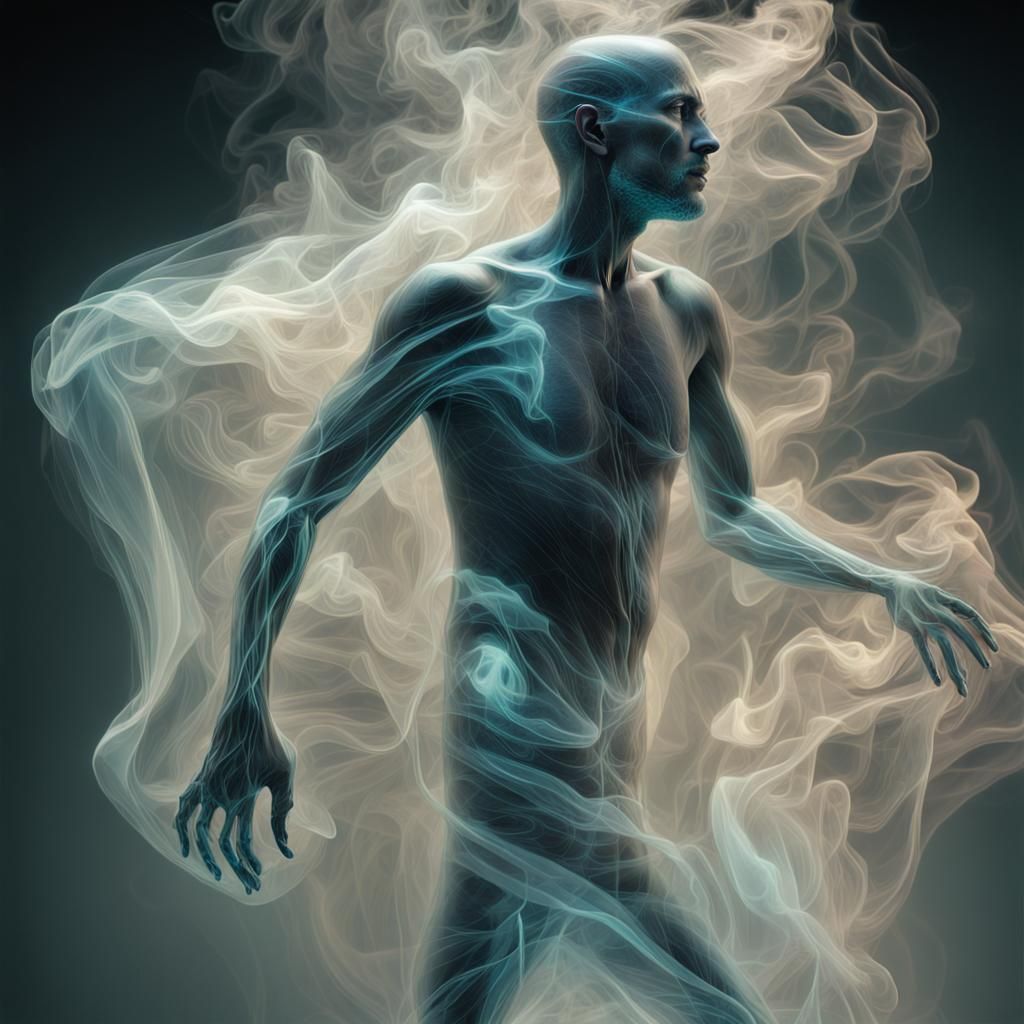 Astrodimensional Man Disintegrating with Cubist Facets