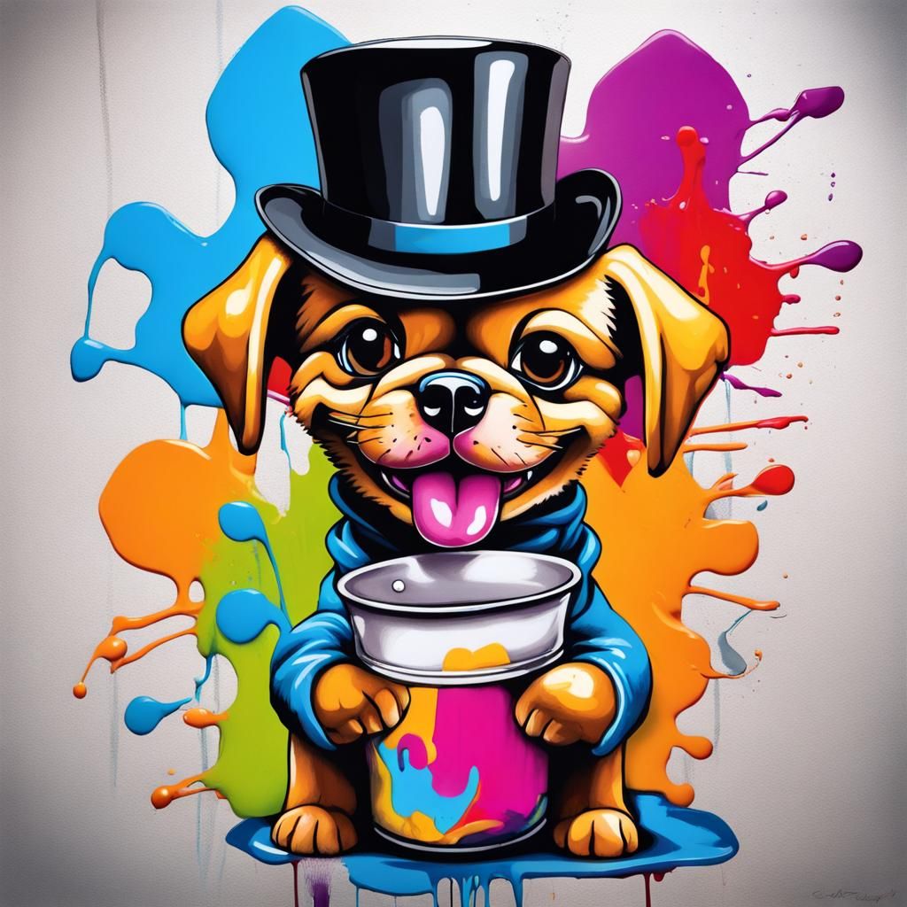 Puppy Hand Puppet in Graffiti Street Art Style