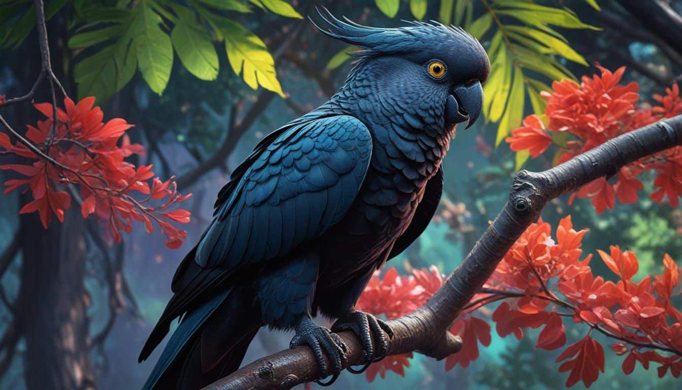 Yellow-Tailed Black Cockatoo in Splash Art Style