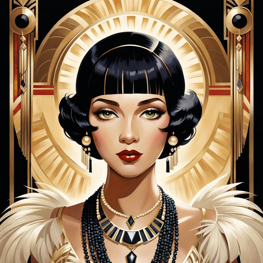 Ornate Flapper Portrait in Art Deco Style
