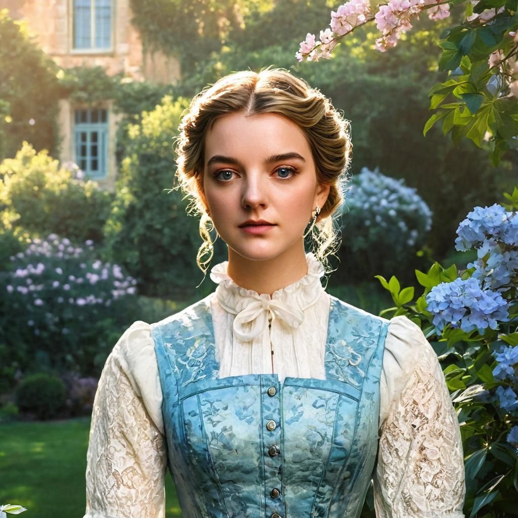 Regency Woman in Garden: Art Nouveau Style
