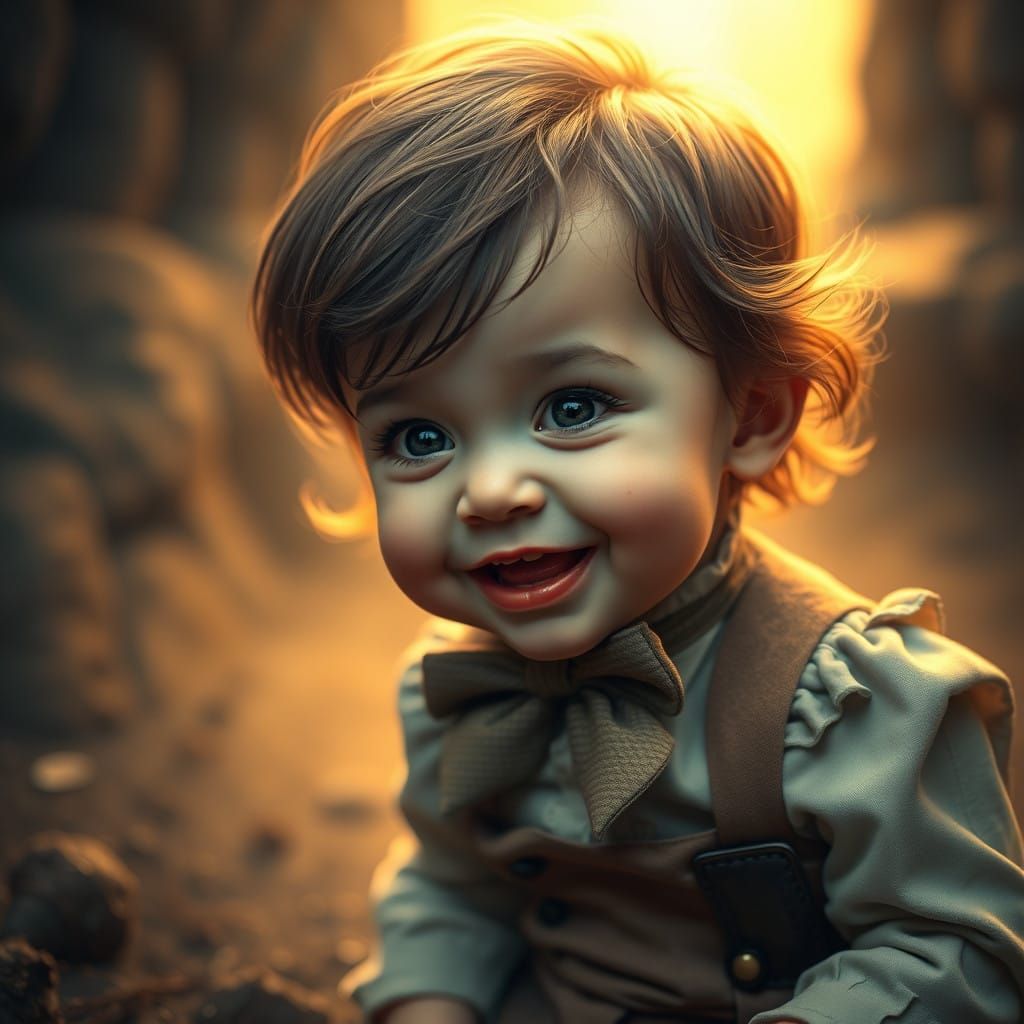 Young Victorian Child Bites Bright Red Lipstick