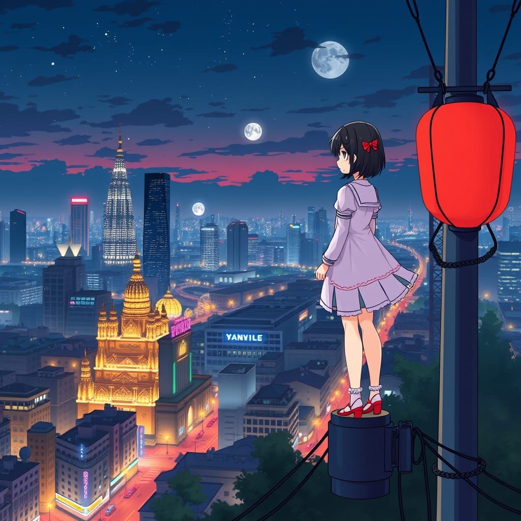 Cute Magical Shoujo Guardian in Bangkok at Night