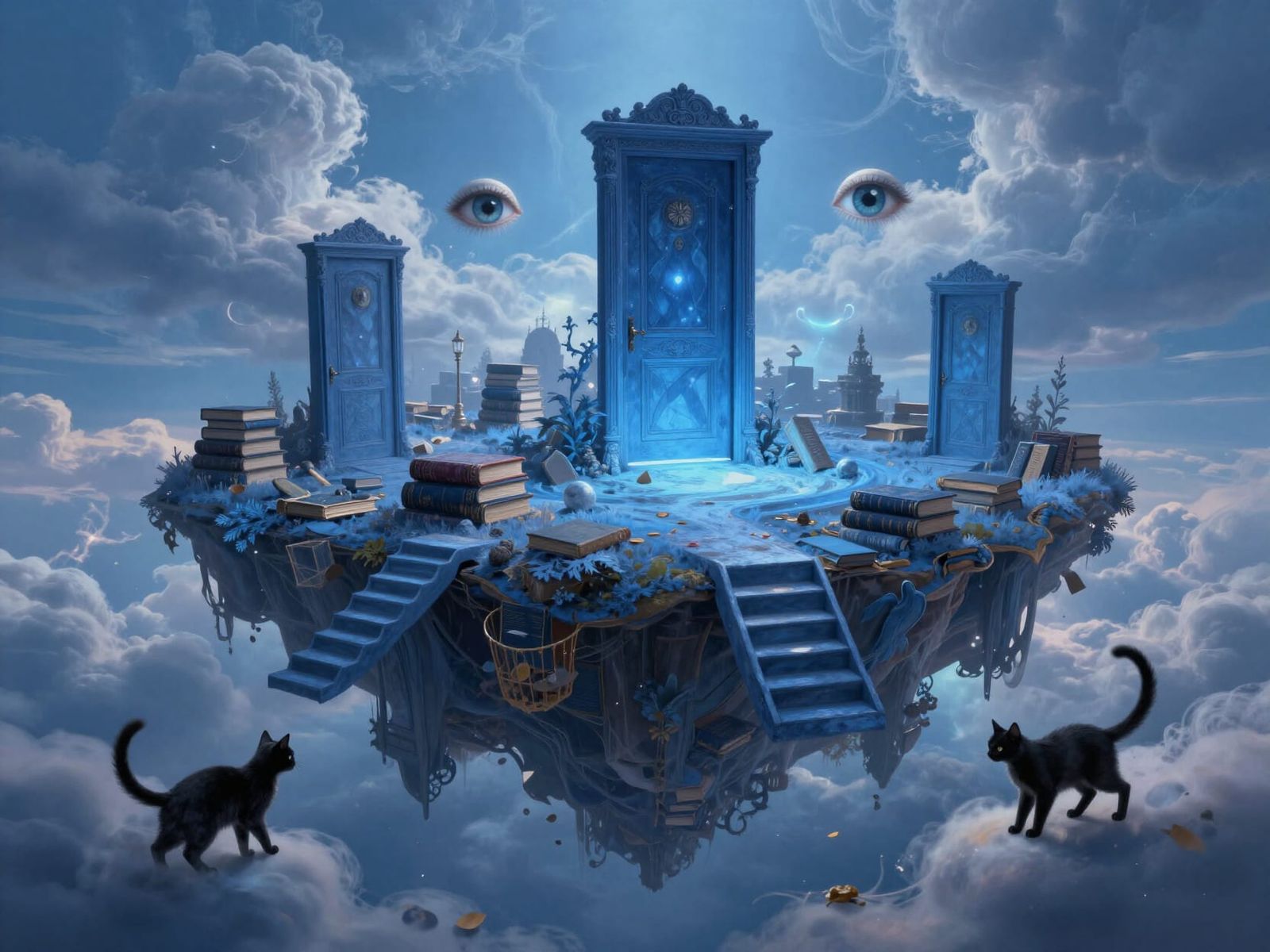 Surreal Floating Island with Dreamlike Sky and Mystical Elem...