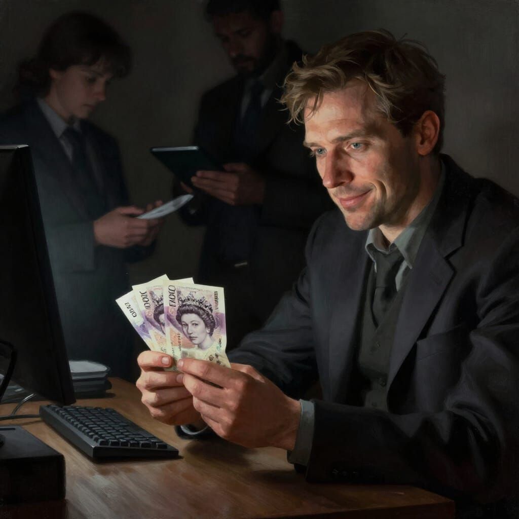 Man Sells Data With British Pounds in Noir Style