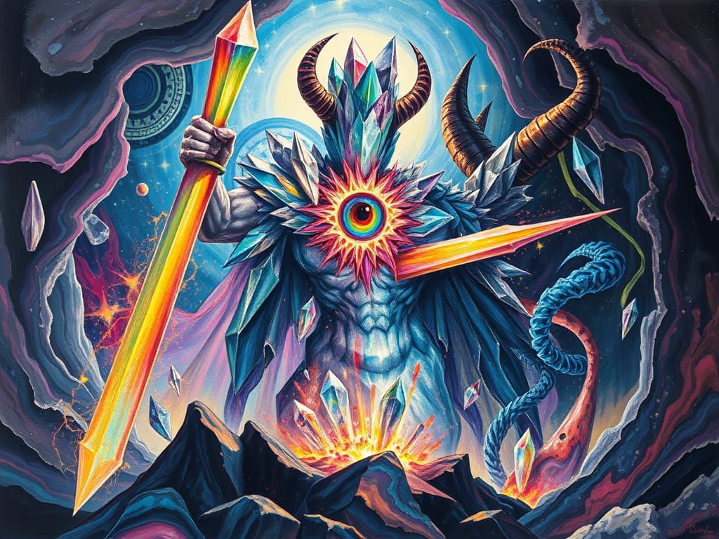 Prismatic Crystal-Warrior Battles Imp in Agate Quarry